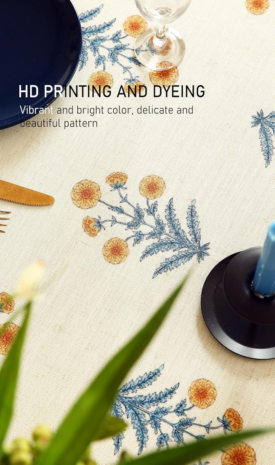 ISAENNE Designer French Pale Yellow Rectangular Tablecloth,Linen Floral Table Cloth,Wrinkle Resistant Decor Tablecloths for Dining Thanksgiving Banquet Kitchen Party,55"*87"-Estevan A