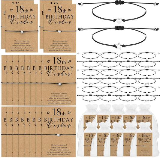 Misdary 25 Set Sweet 18th Birthday Wish Party Favors for Guests Include Adjustable Heart Charm Star Bracelets Gift with Thank You Wish Cards for Birthday Souvenirs Party Supplies Decor