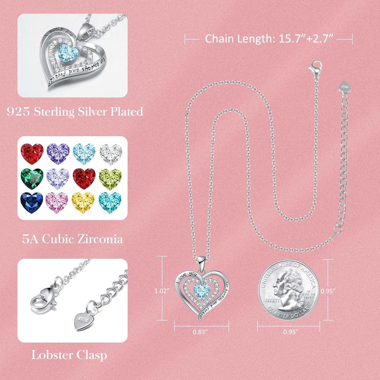 REDBEE Necklaces for Women Birthstone Heart Necklace Jewelry for Wife Girlfriend Woman Necklace