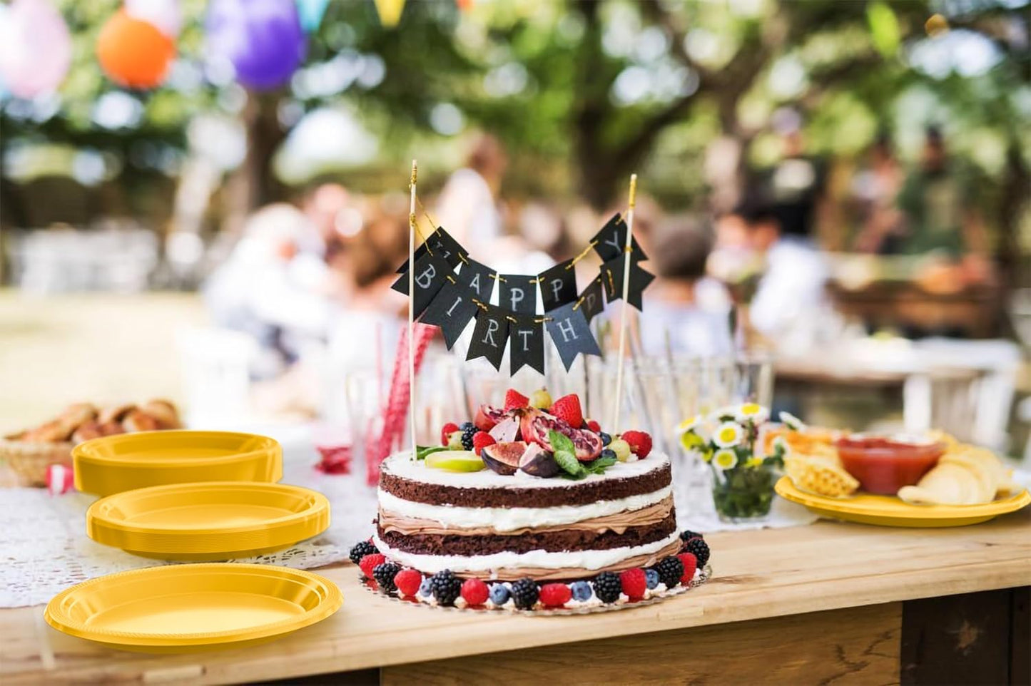 Exquisite Party Solids Yellow Plastic Plates For Party 9" Yellow Disposable Plates Heavy Duty 100 Pcs Plastic Dinnerware Sets Heavy Duty 350 GSM Disposable Dinnerware Set