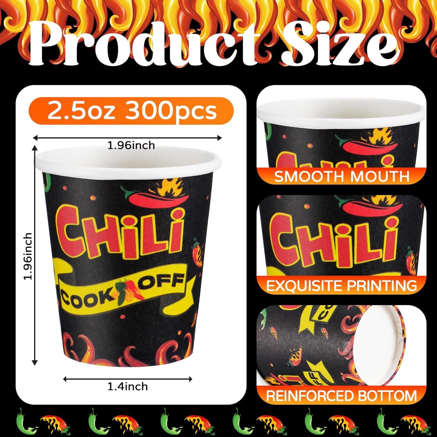 300pcs 2.5oz Chili Cook off Cups Chili Cook Off Decorations Mexican Party Paper Bowls Mini Tasting Disposable Cups Mexican Party Cooking Supplies