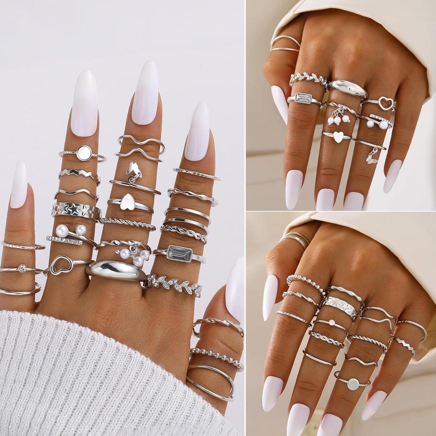 FAXHION 68 Pcs Gold Jewelry Set for Women with 7 Necklace, 17 Bracelet, 5 Hoop Earrings, 15 Stud Earrings, 24 Knuckle Rings for Women Jewelry Set for Women