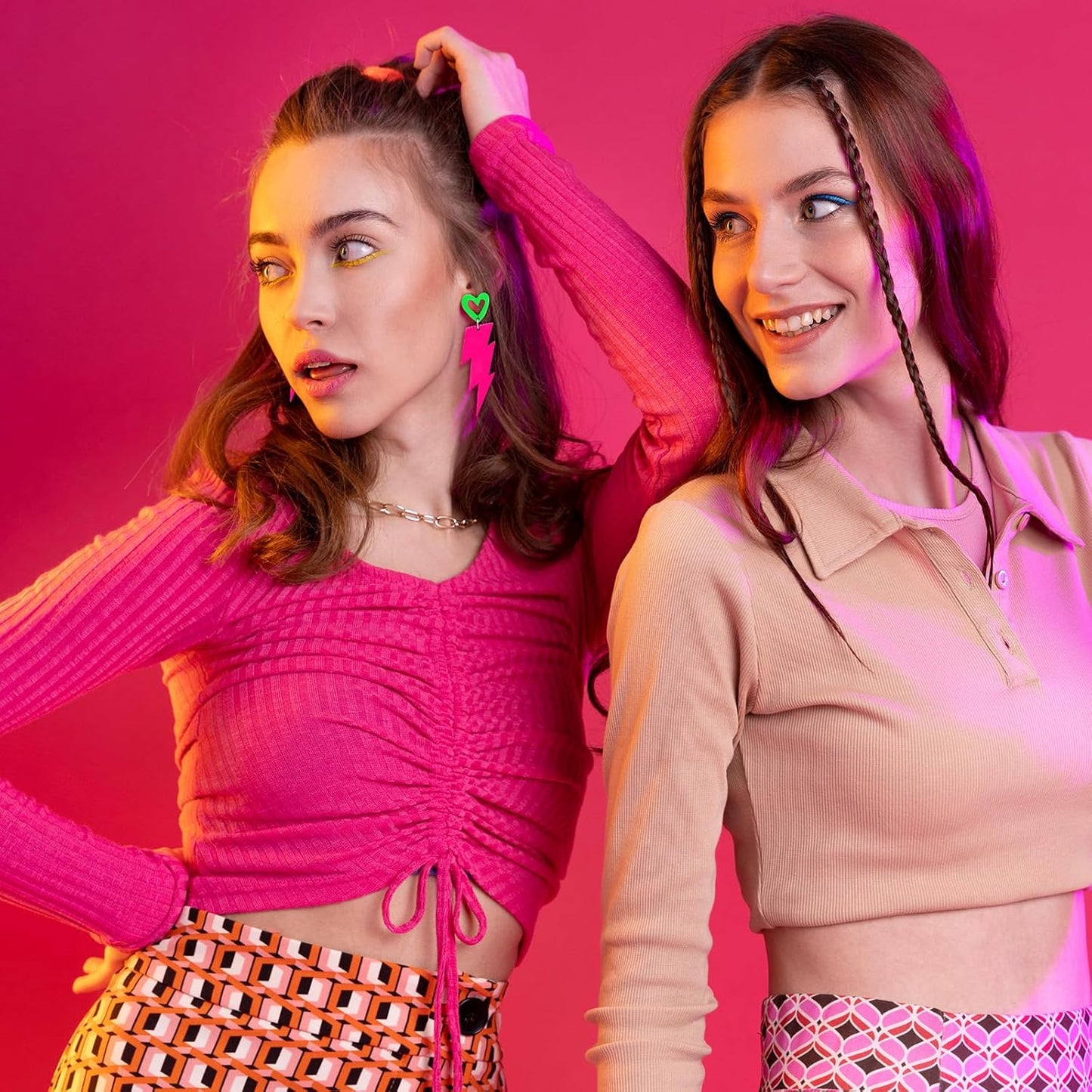 80s Neon Earrings for Women Acrylic Lightning Bolt Drop Earrings Retro 80s 90s Glow Party Accessories Neon Jewelry for Halloween Costume Outfit