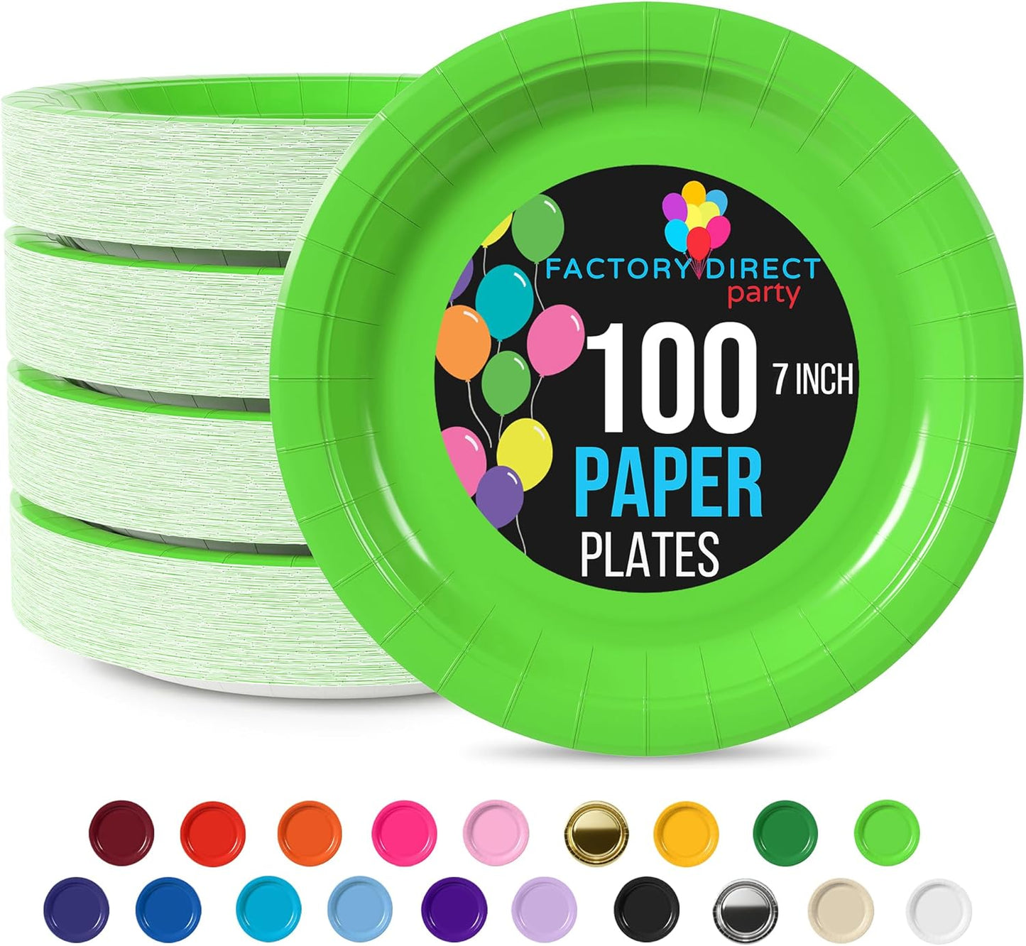 Exquisite Party Solids Lime Green Paper Plates Disposable Heavy Duty 7 Inch Lime Green Disposable Plates For Party 100 Pcs Heavy Duty 350 GSM, Birthday Supplies