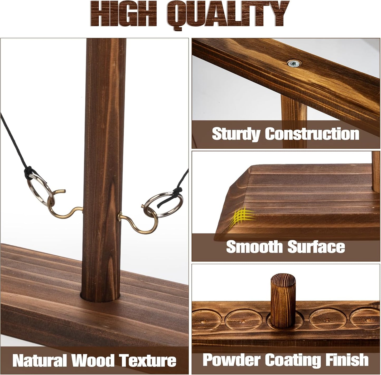 Ring Toss Game for Adults, Wooden Hook and Ring Game Handmade for Bars, Home, Party, Yard Games, Outdoor Indoor Games for All Ages, Large Size 16" X 13"