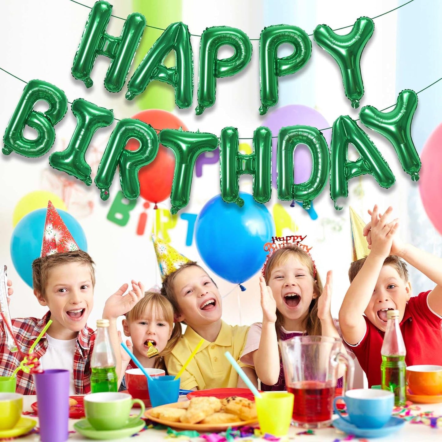 KALOR Green Happy Birthday Balloons Banner, 16 Inch Mylar Foil Letters Balloon Sign for Women, Men, Boys & Girls Kids Birthday Decorations Photo Backdrop