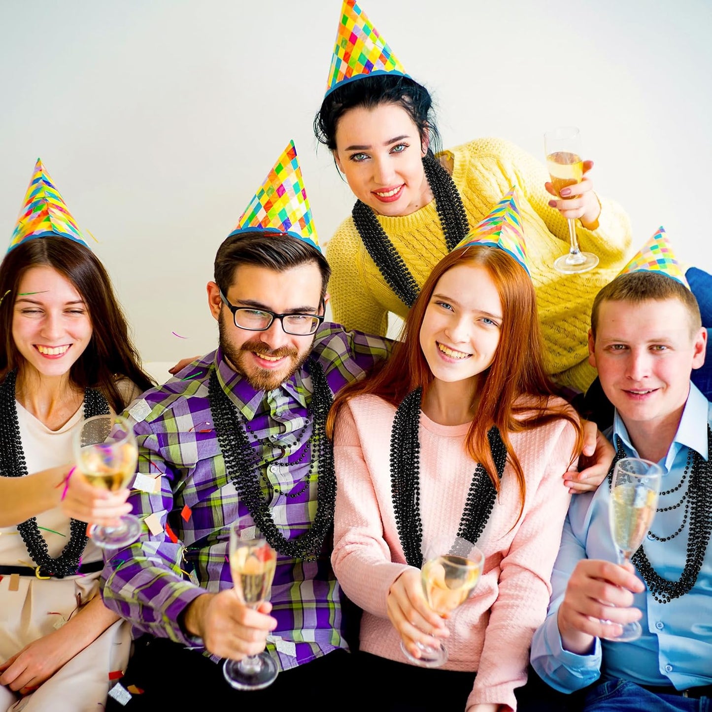 200PCS Beaded Necklace, 33" Mardi Gras Beads, Black Bead Necklace, Mardi Gras Accessories Throw Beads Bulk Party Favors Supplies Decorations for Parade Event Festival Christmas Pirate