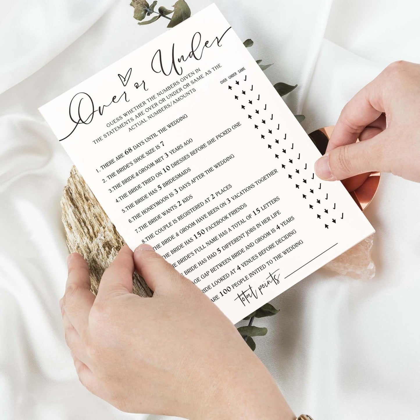 Wedding Shower Games Cards, Guess Over or Under, Bridal Shower Games 25 Guests, Engagement Party Wedding Games for Guests, Minimalist White Wedding Party Supplies - A13