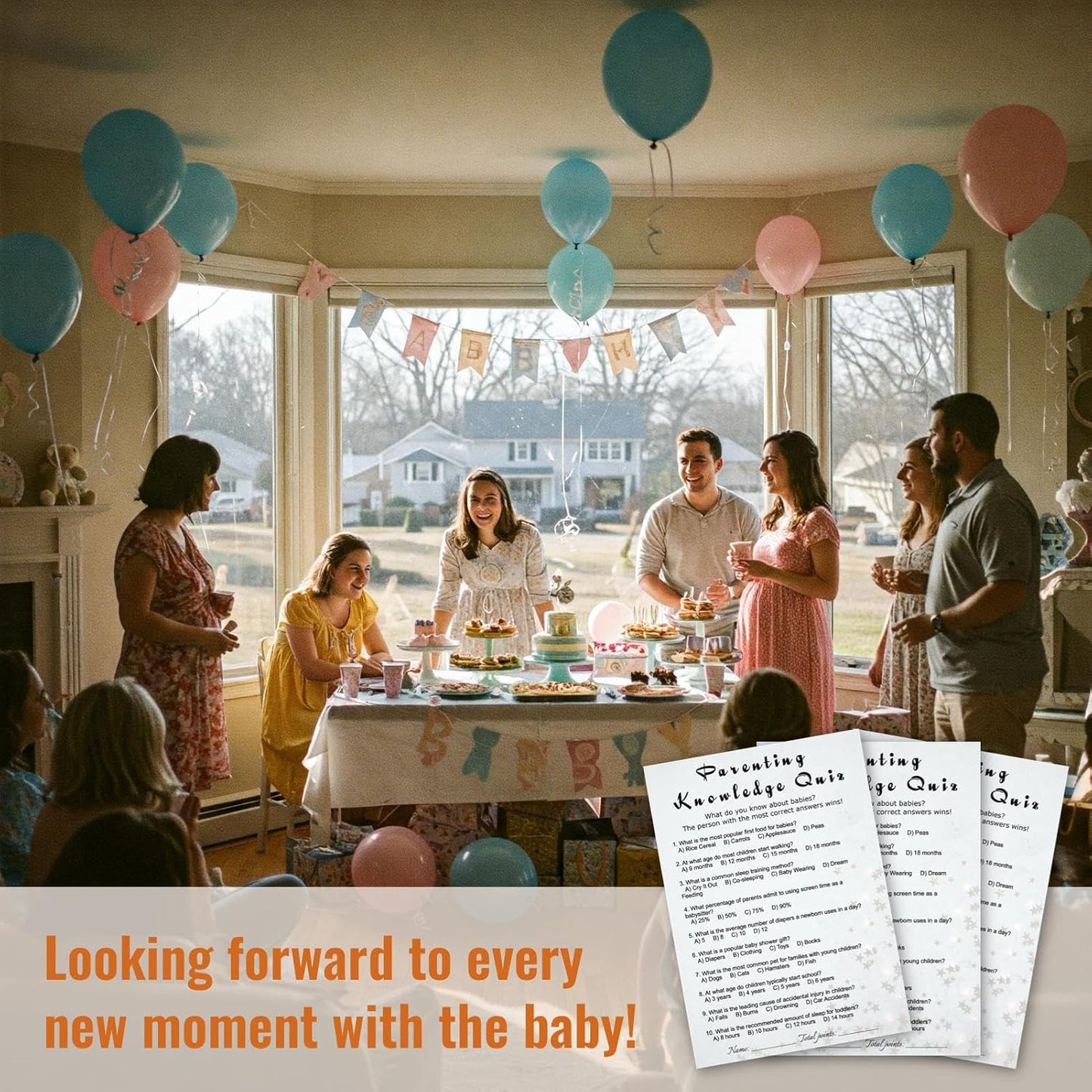 Baby Shower Parenting Knowledge Trivia Game Cards - 30 Players Minimalist Party Game Light Gray Stars Ready to Play Instant Fun Answer Keys Included 5x7 Inch (Knowledge Quiz)