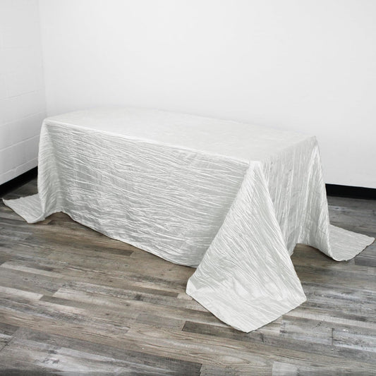 YOUR CHAIR COVERS - 90 x 132 Inch 6ft White Rectangular Crinkle Taffeta Tablecloth – Elegant Table Linen for Rectangular Tables, Weddings & Special Events