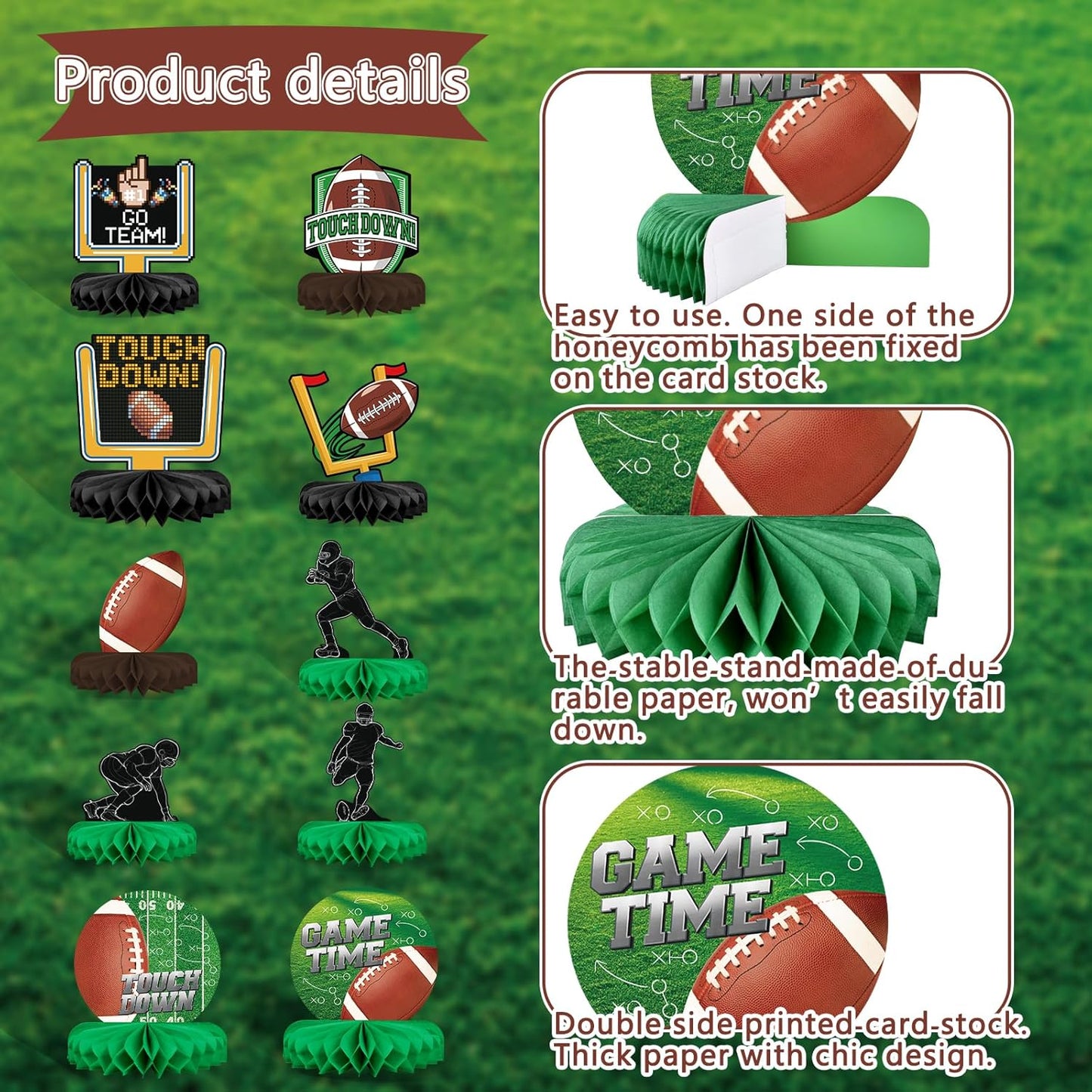 10PCS Football Party Decorations Football Table Centerpiece Football Honeycomb Centerpieces Table Toppers for Football Birthday Party Football Game