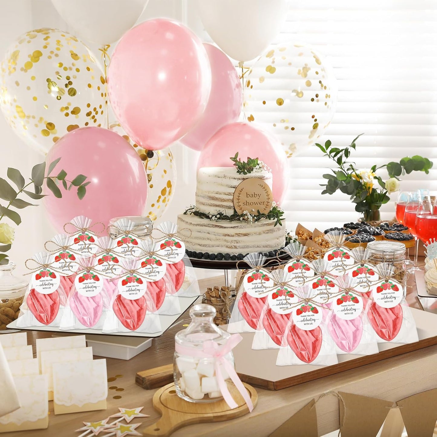Leelosp 20 Sets Strawberry Soap Strawberry Baby Shower Favors Red and Pink Handmade Soaps with Thank You Tags Return Gift Bag for Guests Girl Gender Reveal Party Favor