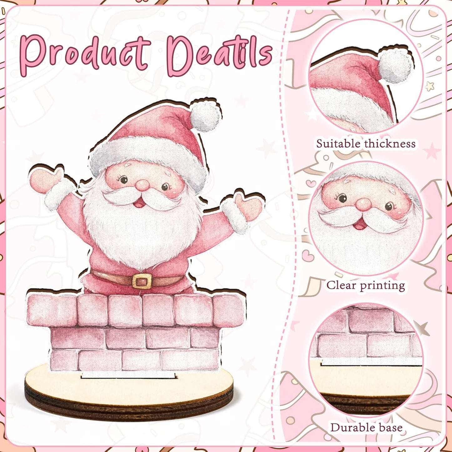 16 Pcs Wooden Pink Christmas Table Centerpiece Cute Watercolor Xmas Tabletop Detachable Sign Farmhouse Snowman Deer Santa Table Toppers Display Decor Birthday Photo Props Party Favor Supplies