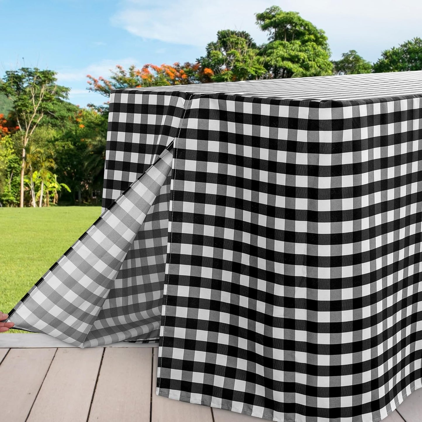 HolidayIdeas Fitted Checkered Tablecloths for 6 Foot Tables - 72 x 30 Inch - 2 Pack Rectangle Tableclothes Buffalo Plaid Table Cover for Parties, Picnic, Trade Show (Black and White)