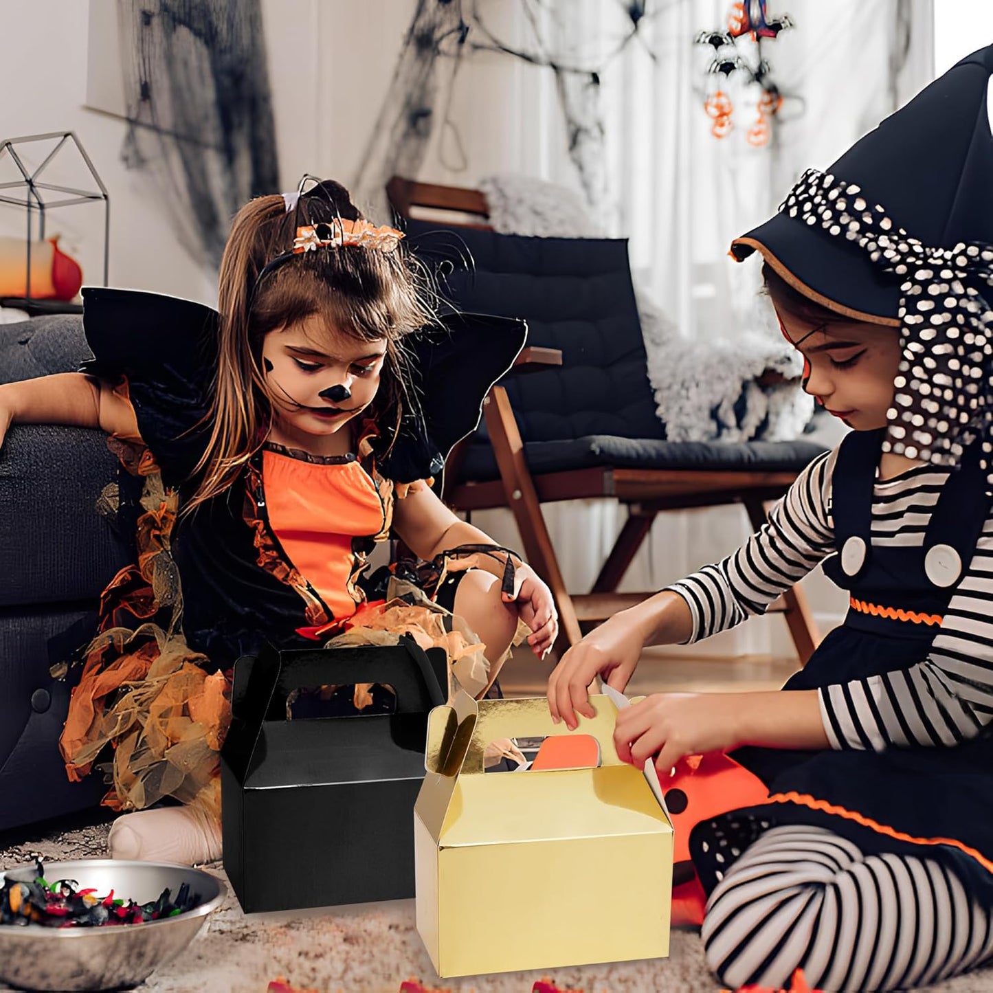 XAGLVV 24 Pack Gold Gable Boxes with Handles 6.2x3.5x3.5 Inch Paper Party Favor Gift Box for Wedding Birthday Baby Shower Graduation