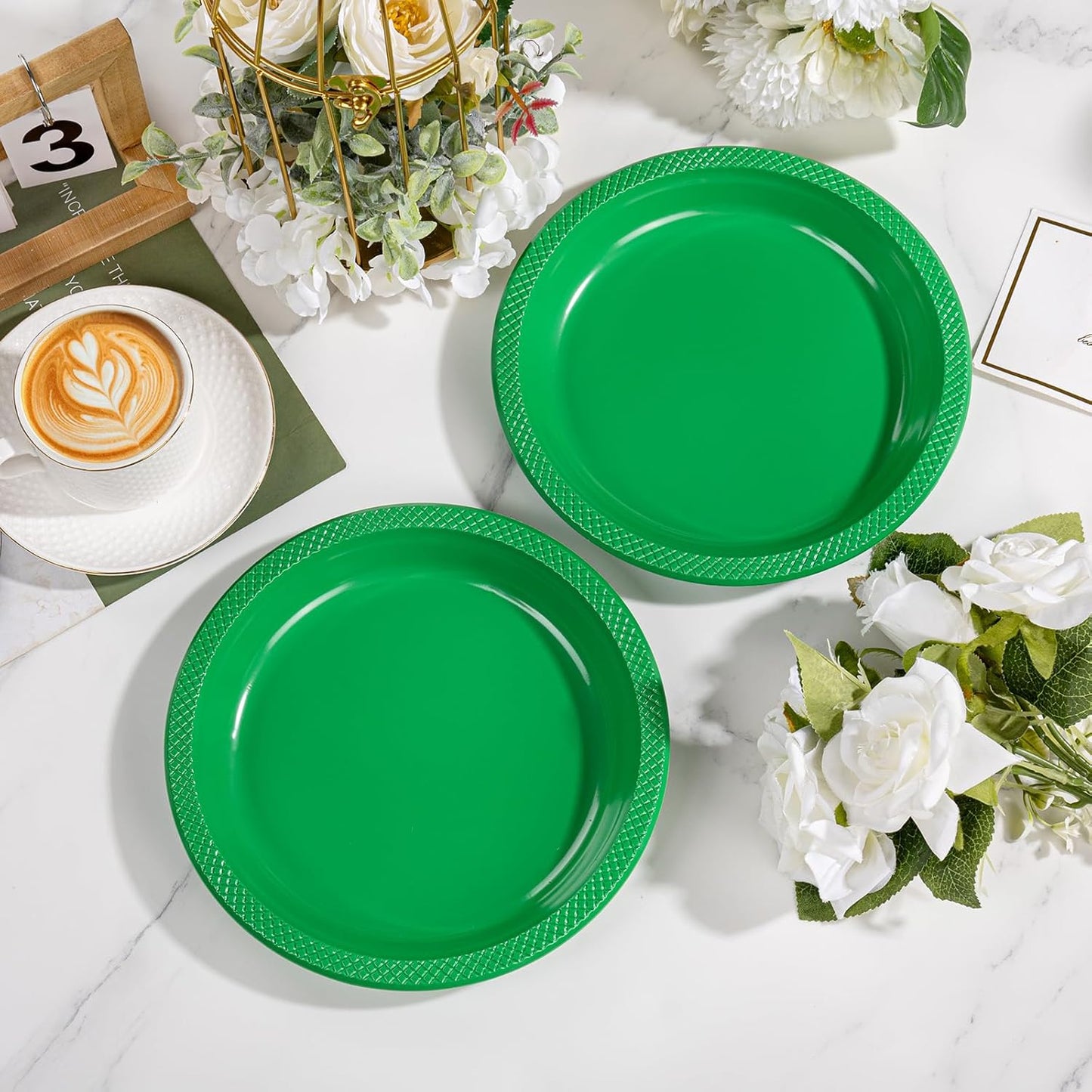 WELLIFE 9 Inch Plastic Plates Green 50 Count Disposable Plate for Party, Dessert Plates for Dinner Christmas Cake Salad Supplies Birthday