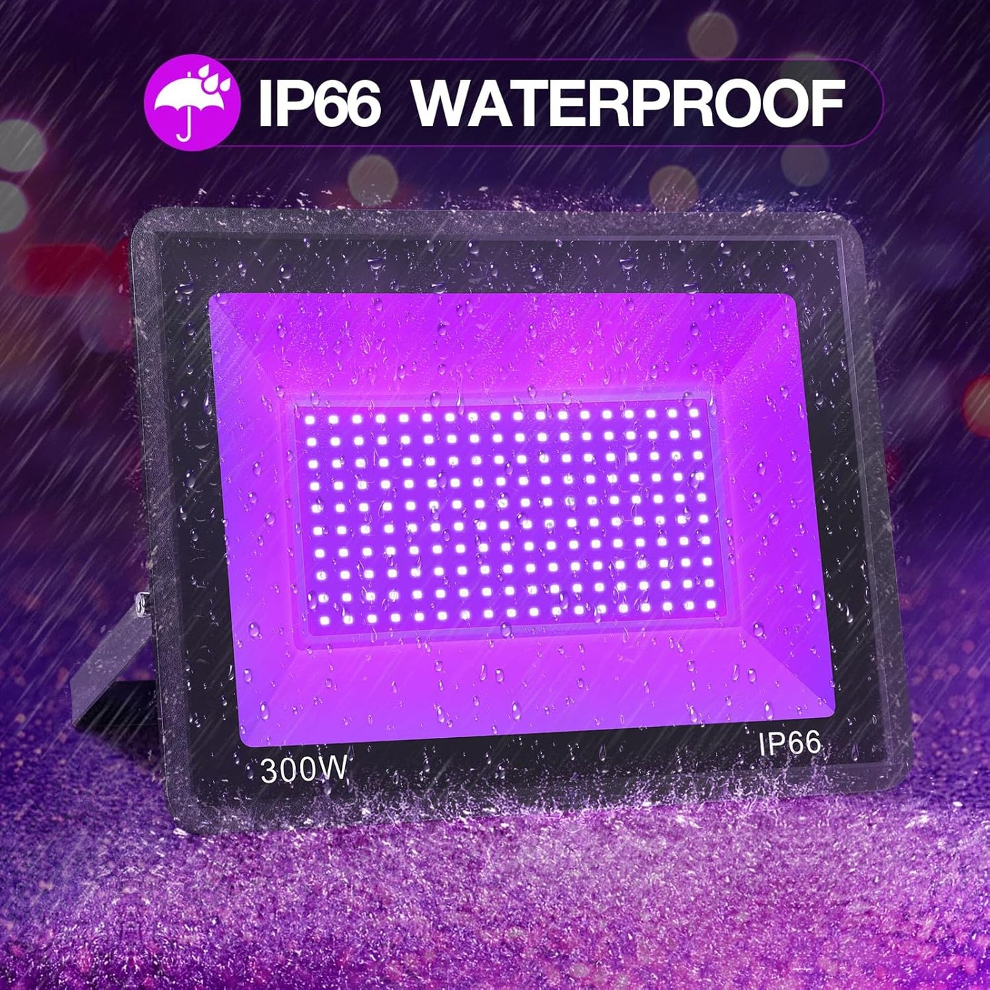 2 Pack 300W LED Black Light,Blacklight Outdoor with Plug, IP66 Waterproof UV Black Lights for Glow Party Large Space, Halloween, Fluorescent Poster, Body Paint
