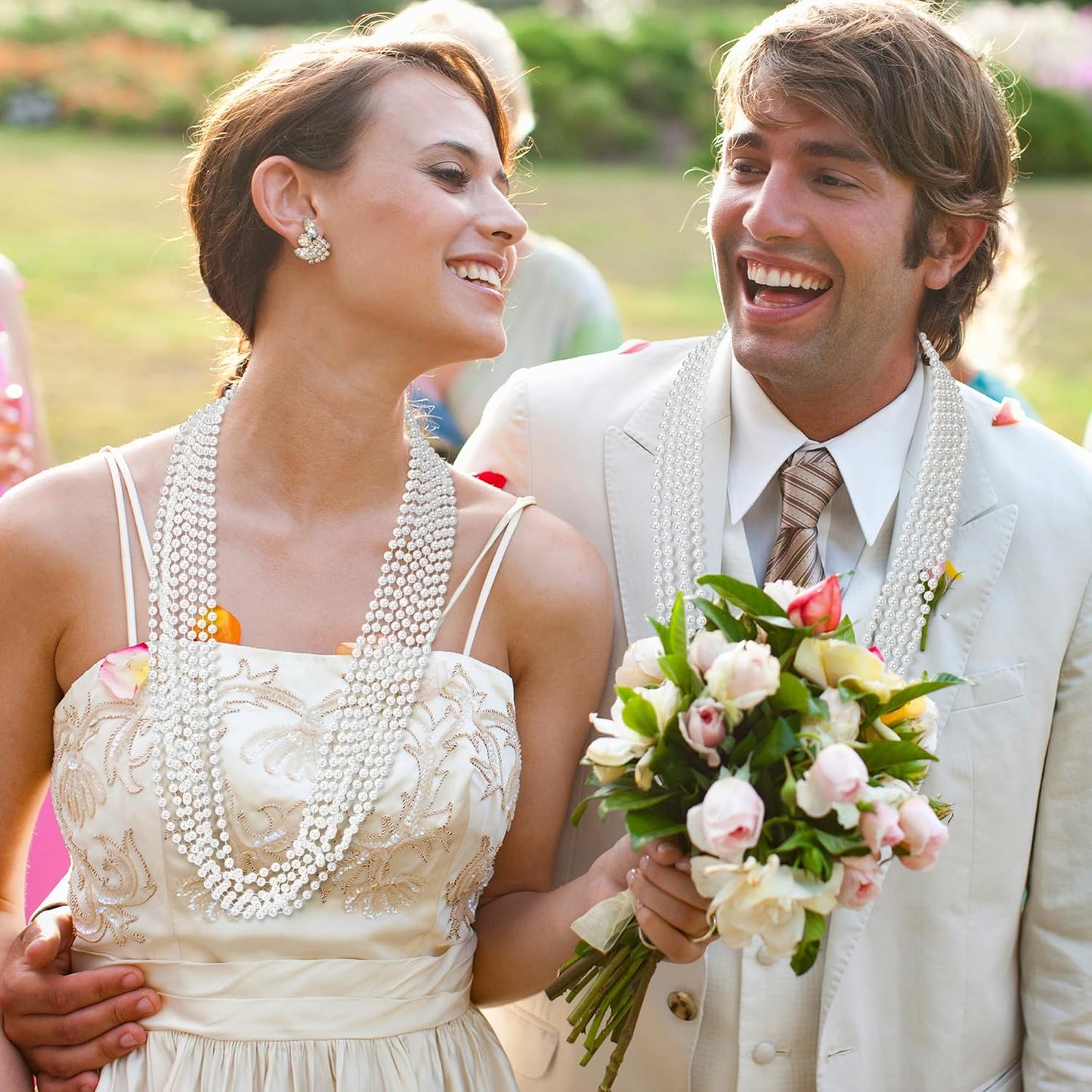 Mardi Gras Beads, White Beads Necklace Bulk, 33 Inches White Mardi Gras Accessories, Parade Throw Supplies Pirate Carnival Baby Shower Birthday Party Wedding Favors Decorations