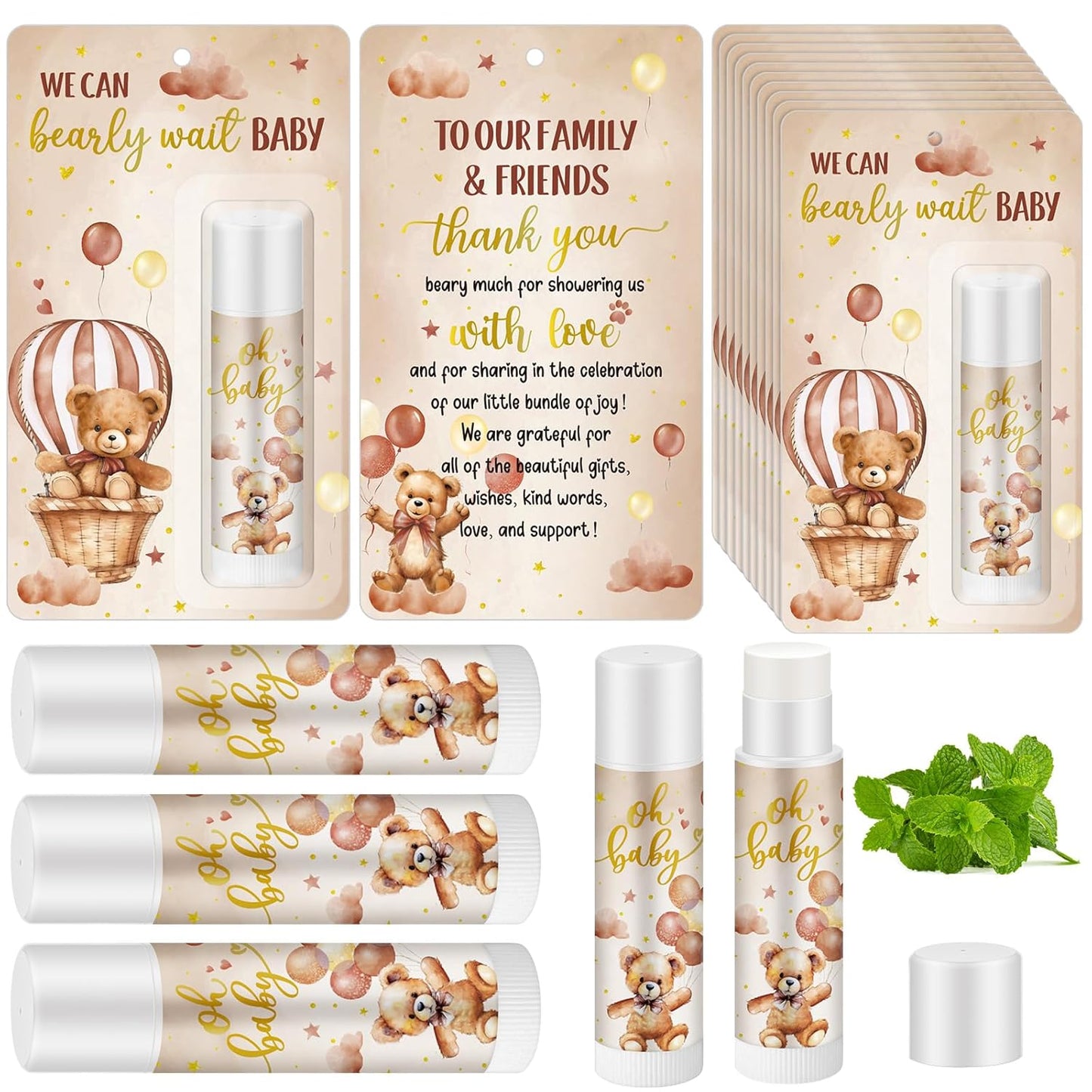 50 Pack Bear themed Baby Shower Favor Baby Shower Lip Balm Party Gifts for Guest Games Prizes Friends Gender Reveal Girls Boys Halloween Thanksgiving Christmas