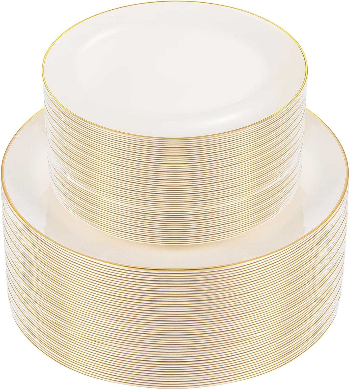 PULOTE 100PCS Ivory Plastic Plates - Cream Plastic Disposable Heavy Duty for Party & Thanksgiving - Include 50 Each (Dinner & Dessert) Plates