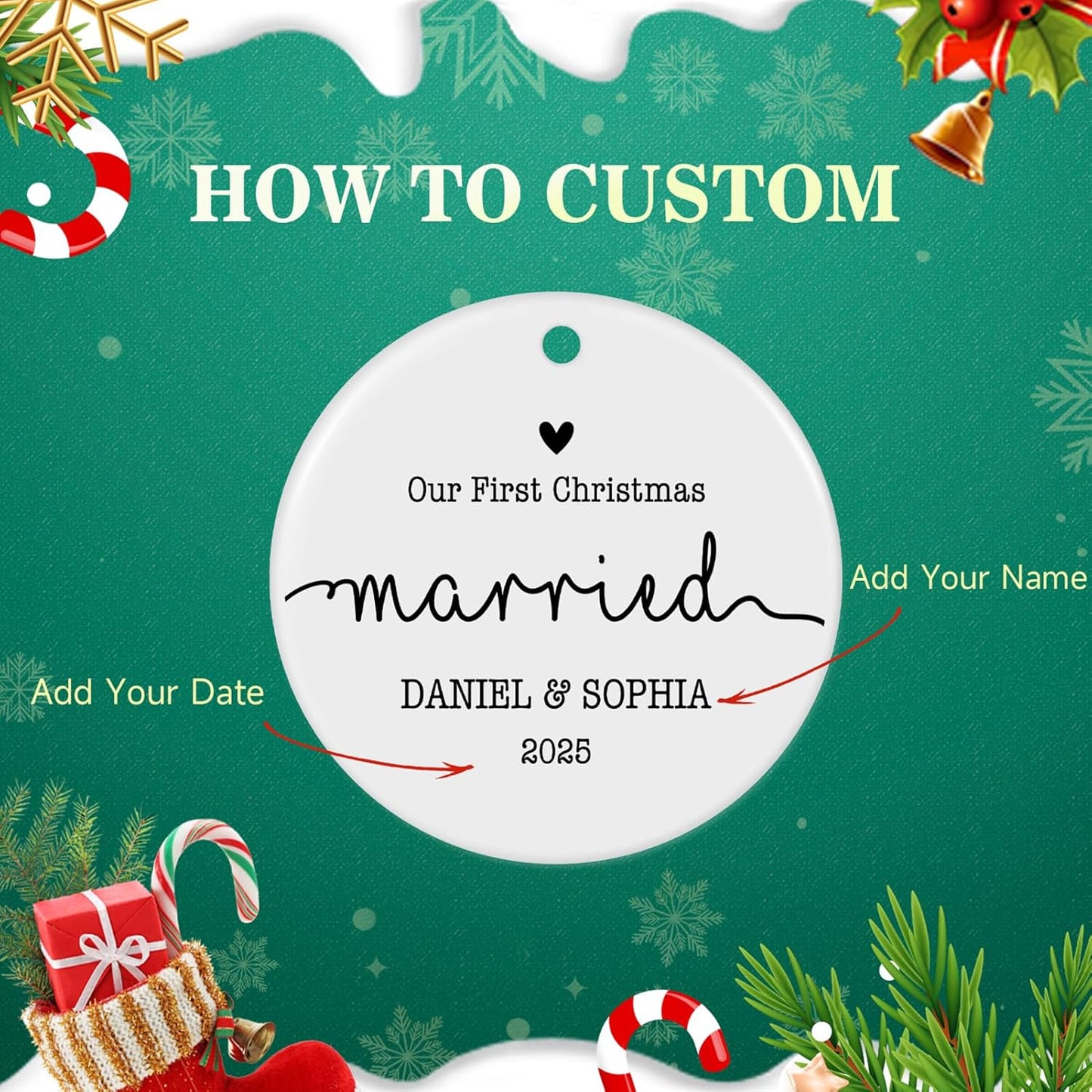 Personalized First Christmas Married Ornament 2025, Custom Engaged Christmas Ornaments with Names, Customized Wedding Engagement Gifts for Newlywed Couples Him Her