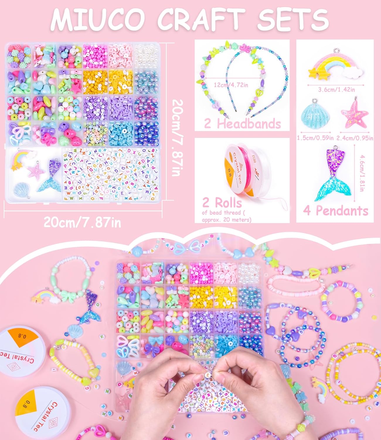 MiuCo Bracelet Making Kit for Girls - Cute Beads for Jewelry Making Kit with Charms - Arts and Crafts for Make Necklaces - Birthday Gifts for Kids Girls Ages 5 6 7 8 9 10 11 12 Macarons