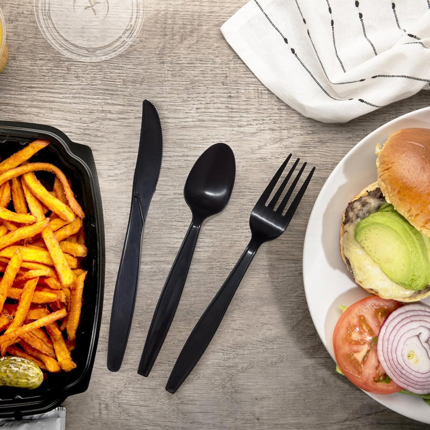 Black No Plastic Silverware, Disposable Compostable Utensils 50 Forks 50 Spoons 50 Knives Disposable Cutlery, Eco Friendly Compostable Utensils, Disposable Forks Spoons Knives Set for Party Office