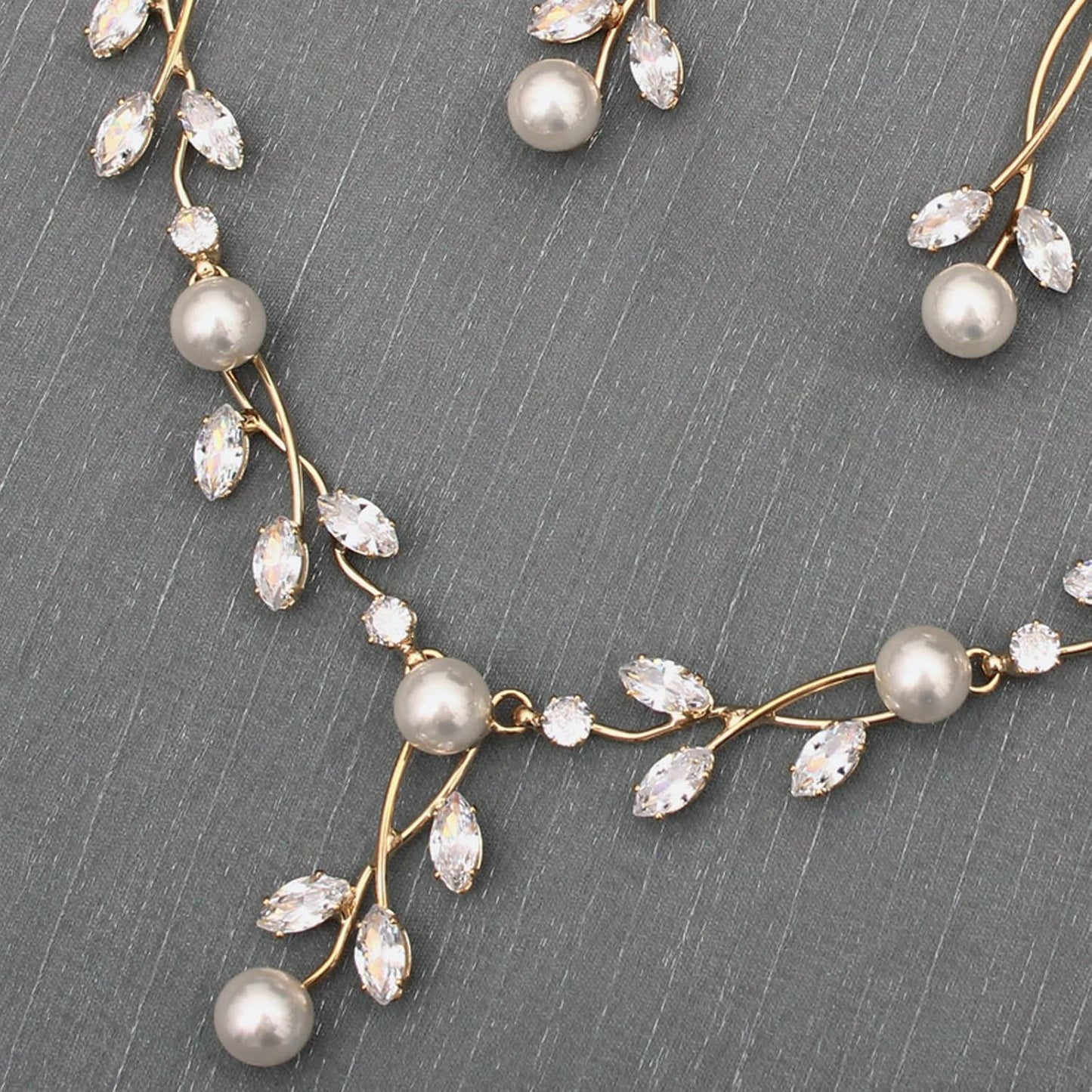 Luxury Cubic Zirconia Aurtrian Crystal Pearl Floral Necklace Dangle Earrings Wedding Bridal Jewelry Set Birthday Gifts for Her