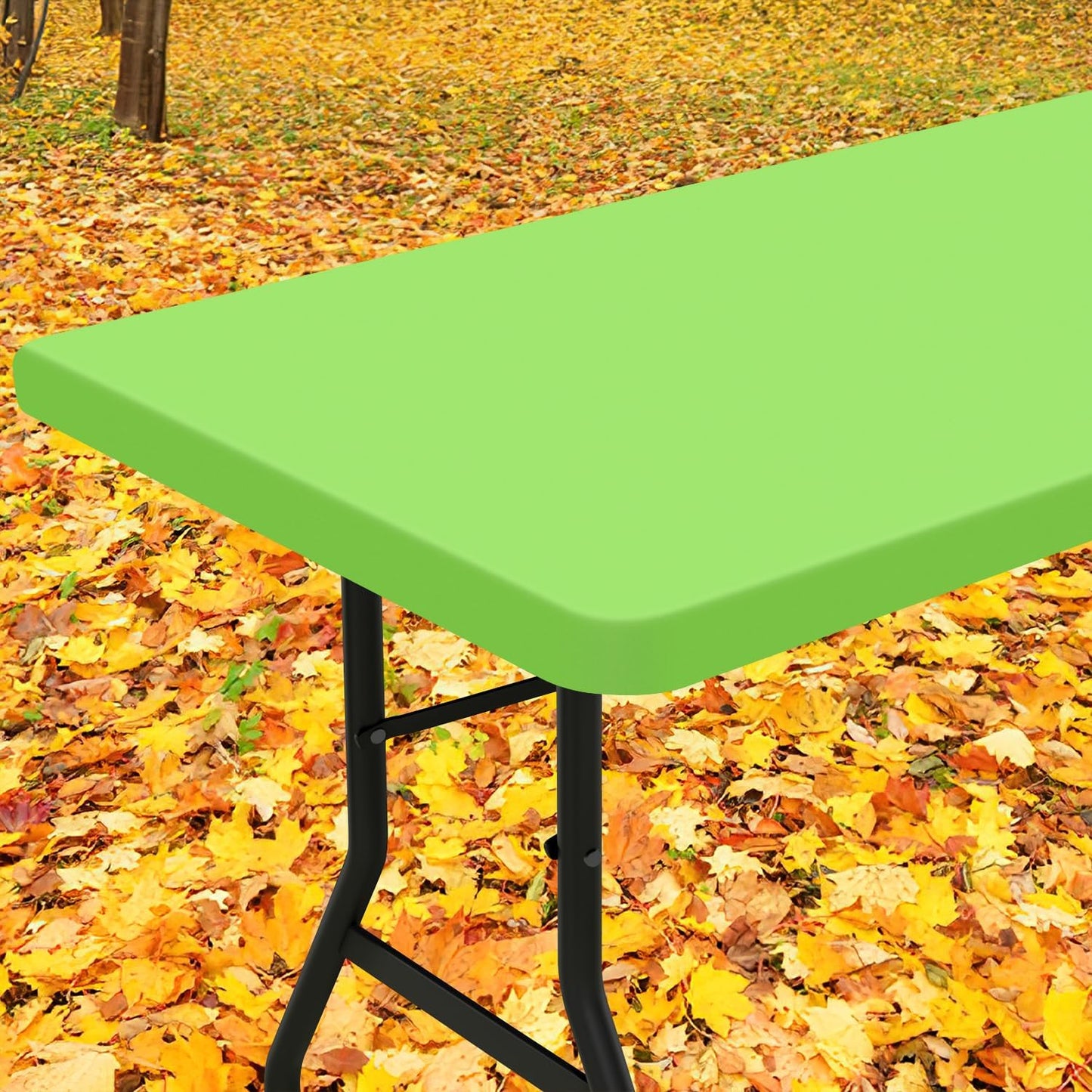 Smiry Rectangle Tablecloth, Elastic Fitted Flannel Backed Vinyl Tablecloths for 8ft Folding Tables, Waterproof Wipeable Table Covers for Indoor, Outdoor, Picnic and Camping (Lime Green, 30"x96")