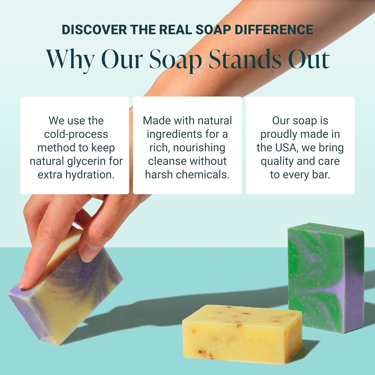 The Bubble Factory Handmade Natural Bath & Body Soap Bar, Vegan, All-Natural, Palm Oil Free, Made in USA with Shea Butter + Essential Oils, Lavender Collection, 3 Bars