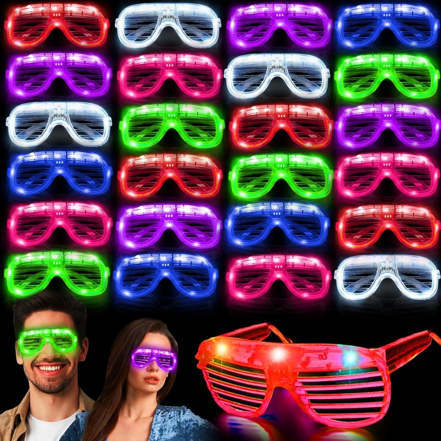 30 Pack LED Glasses Glow in The Dark Party Supplies,Easter Glow Sticks Glasses,Party Glasses for Adults Kids Neon Party Favors,Rave Light Up Sunglasses Pool Birthday Wedding Patriotic Party Favors