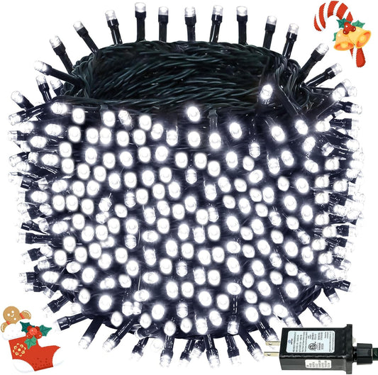 BHCLIGHT Extra-Long 165FT 500LED Christmas String Lights Outdoor/Indoor, Timer & Memory & 13 Modes, Cool White String Lights Waterproof Green Wire Tree Lights for Xmas Holiday Party