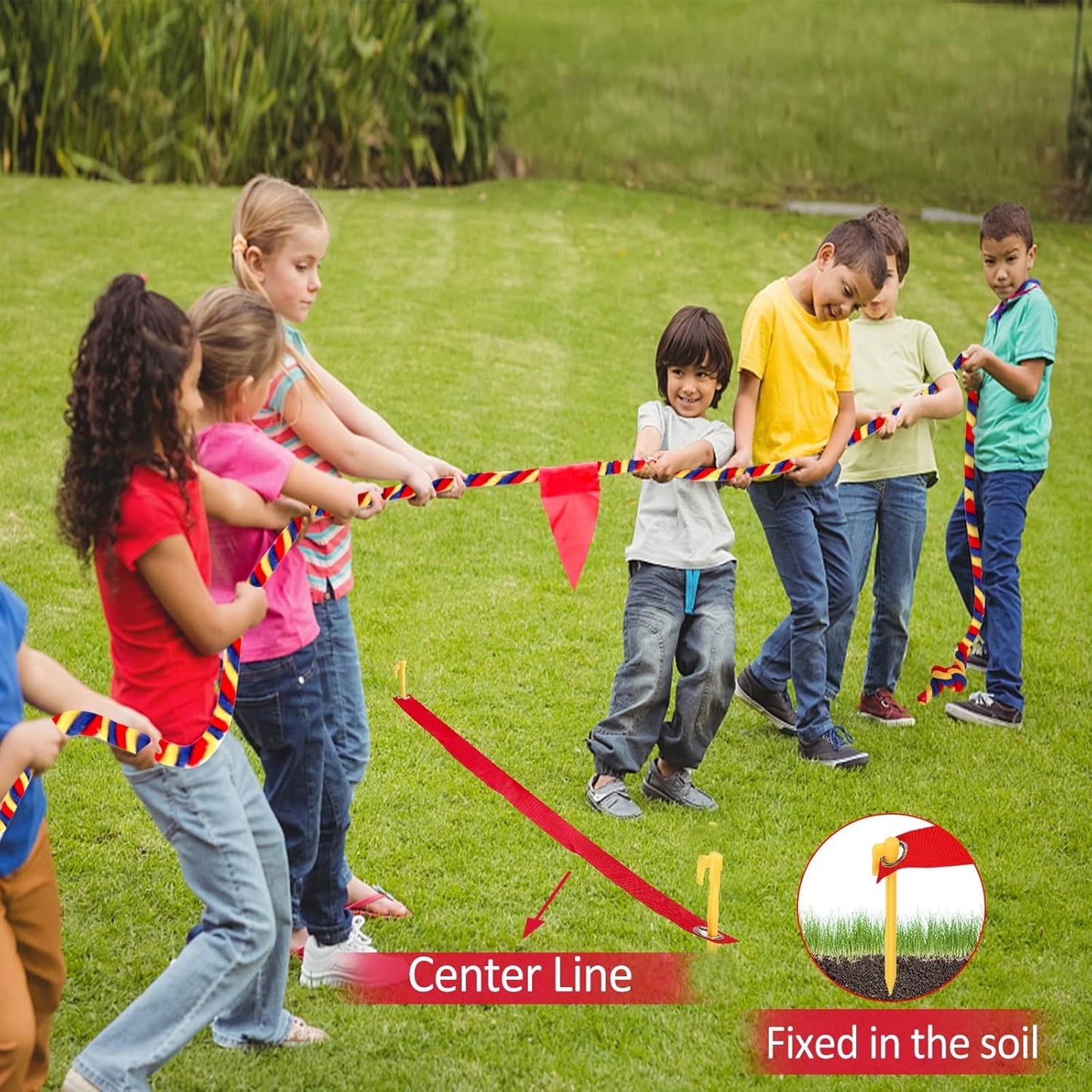 Tug of War Rope 60FT Outdoor Yard Games for Kids and Adults, Field Day Family Reunion Birthday Party Games,Carnival Game, Outside Backyard Lawn Yard Games Fun for Team Building Activities, Tricolor