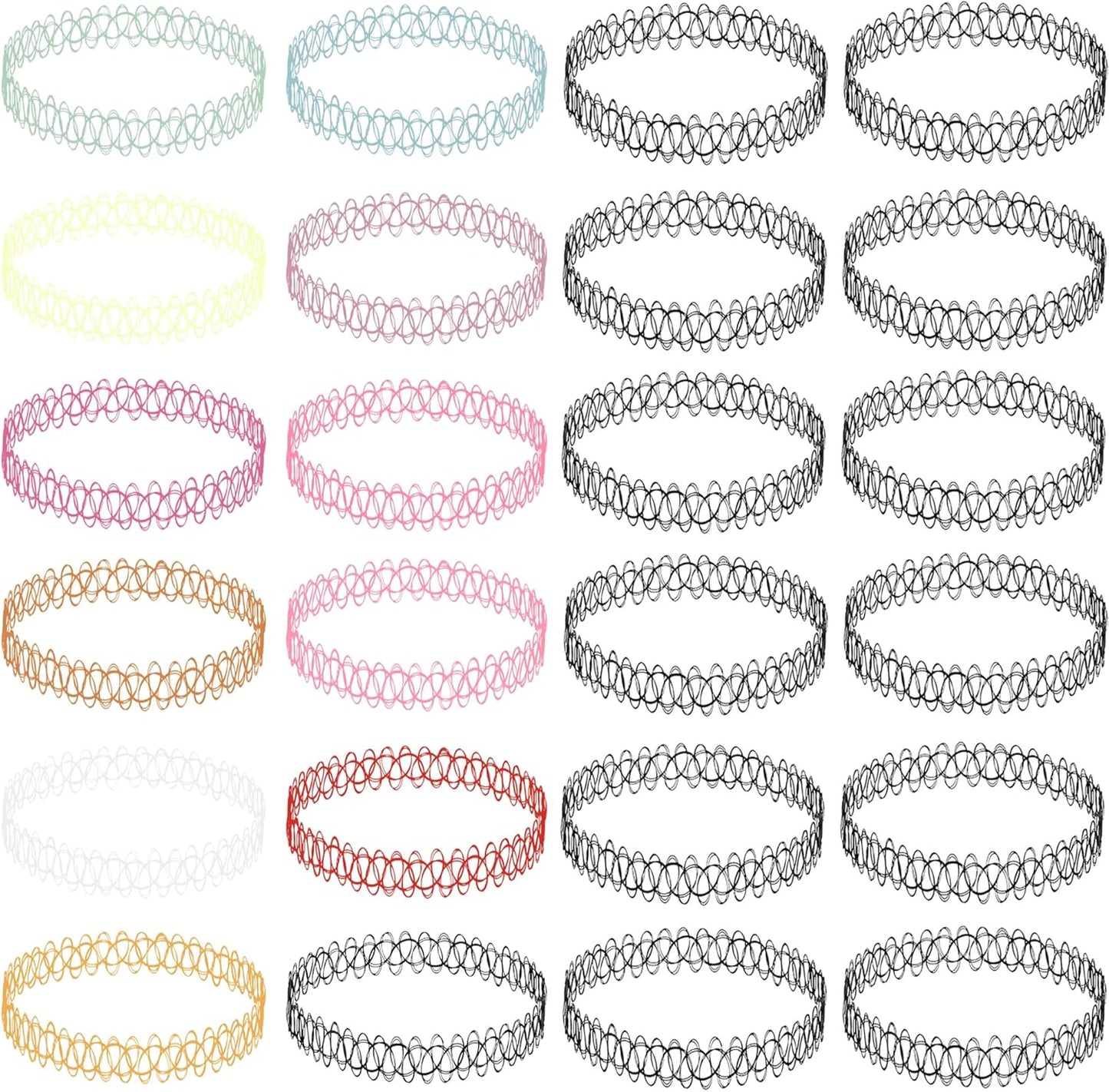 BodyJ4You 24PC Tattoo Choker Necklace - 90s Choker Necklaces Y2K Fashion Trendy Vintage - Daisy Flower Charm Colorful Rainbow Black Goth Pendant - Stretchy Elastic Necklace Summer Gift Set