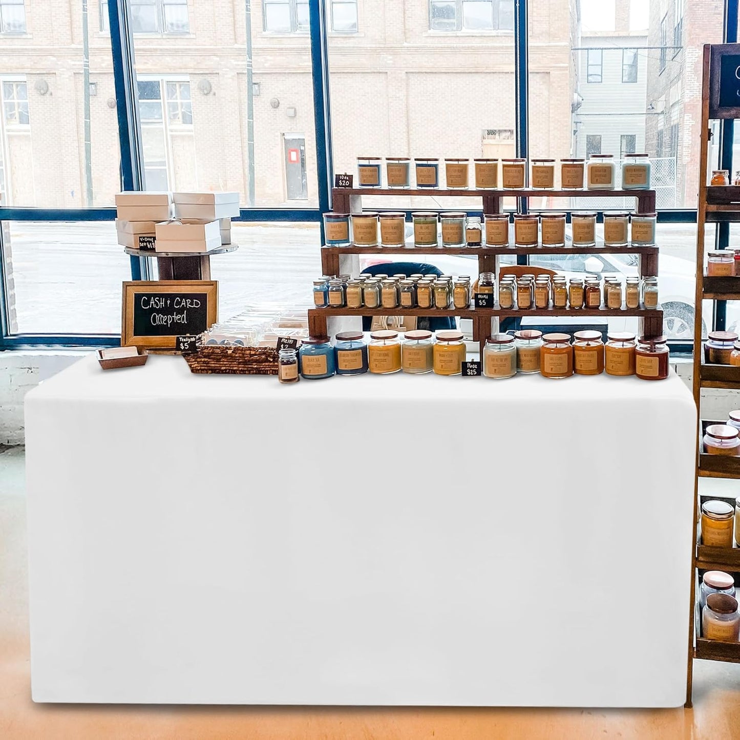 HolidayIdeas Fitted Table Covers - 96 x 30 Inch - 2 Pack Rectangle Tablecloths for 8 Foot Tables, Versatile Polyester Fabric Tablecloth for Parties, Holiday Dinner, Trade Show (White)