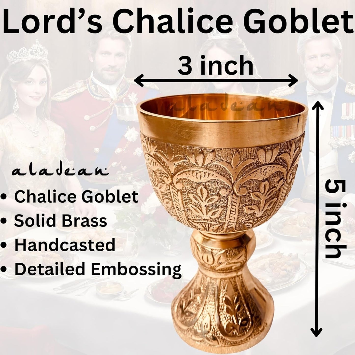 Medieval Goblet Lord's Vintage Chalice | 1x Solid Brass Royal Wine Cups - Renaissance Vintage Goblet Gifts Birthday Christmas Wedding Anniversary Ceremonial Wine Drinkware 1pc Pack (Lord's Chalice)