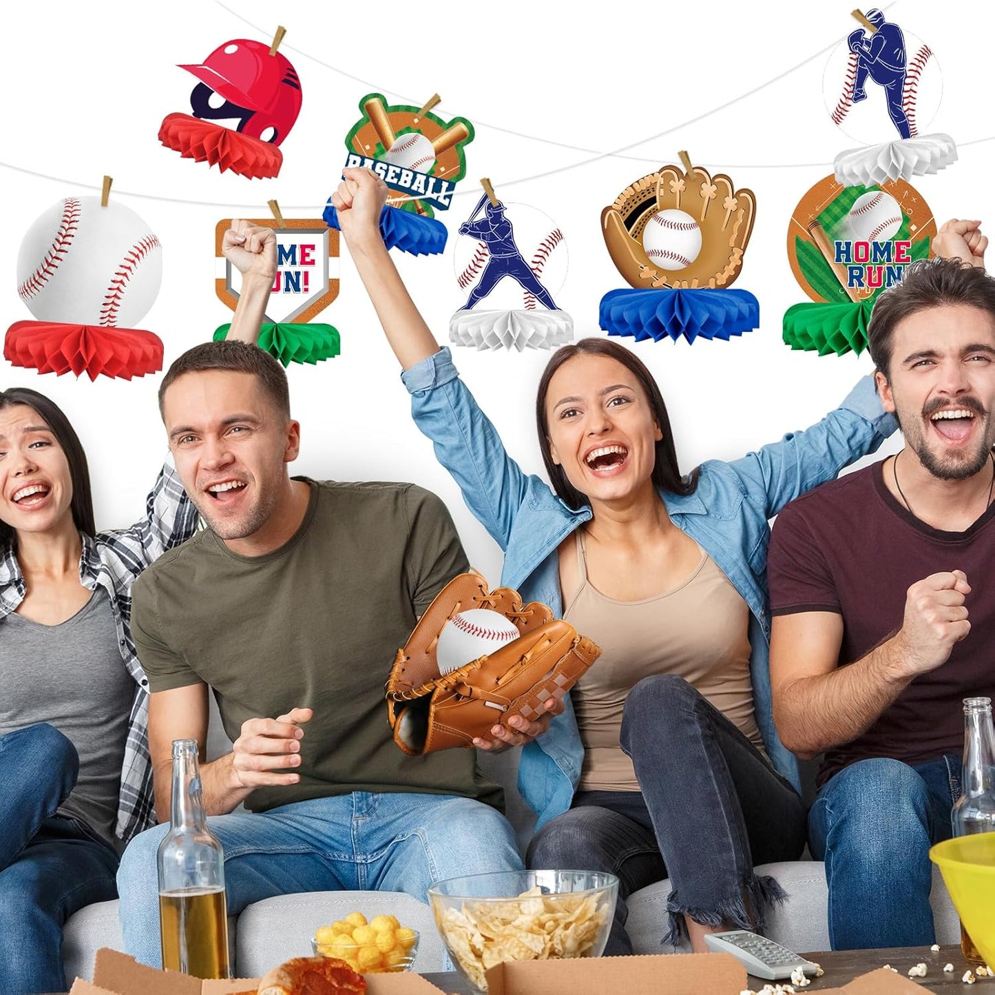 Baseball Party Supplies:Baseball-Themed Honeycomb Centerpiece for Baseball Birthday & Gameday Celebrations - Essential Decorations & Favors