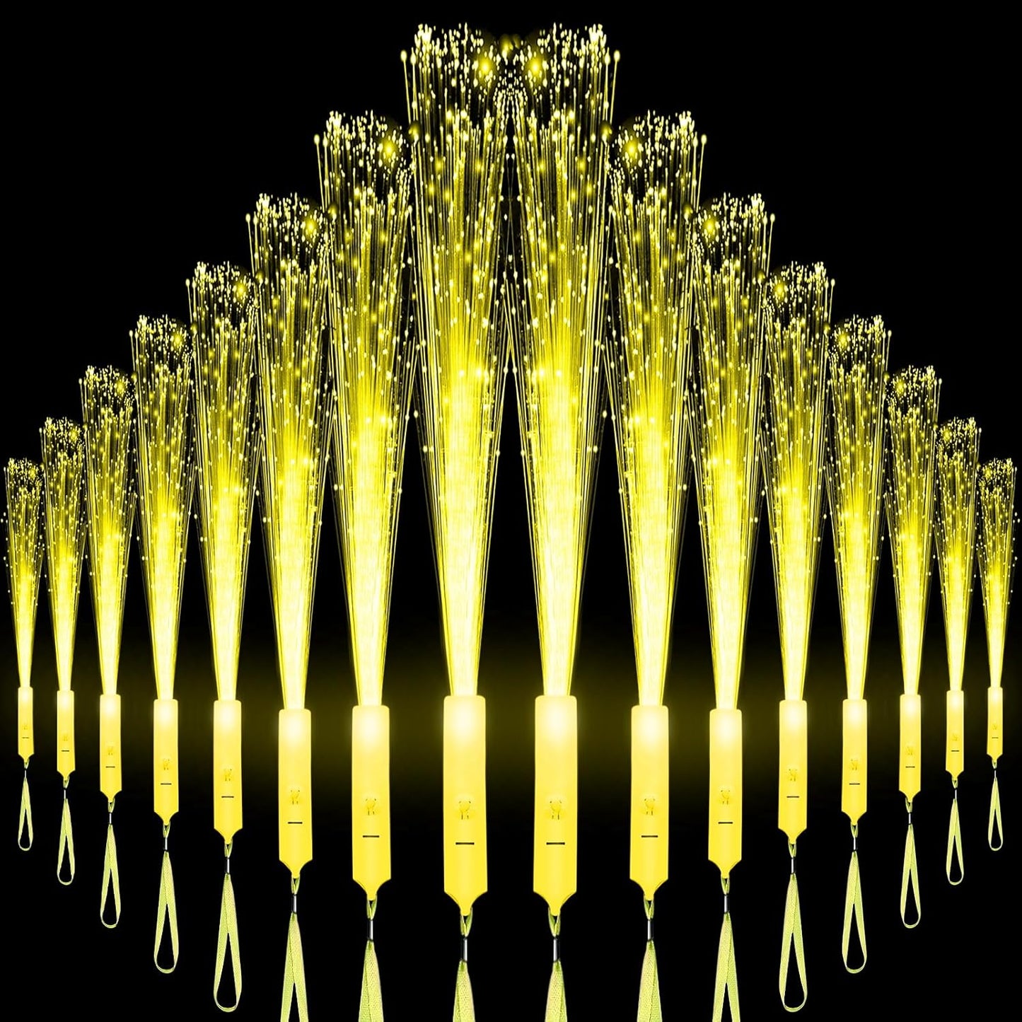 18 PCS Yellow LED Fiber Optic Wands Glow Sticks, Light Up Wands, Fiber Optic Lights Rod, Flashing Wands with 3 Light Modes for Wedding,Halloween,Christmas, Neon Party Favors Supplies