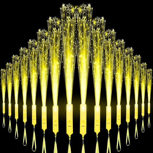 18 PCS Yellow LED Fiber Optic Wands Glow Sticks, Light Up Wands, Fiber Optic Lights Rod, Flashing Wands with 3 Light Modes for Wedding,Halloween,Christmas, Neon Party Favors Supplies