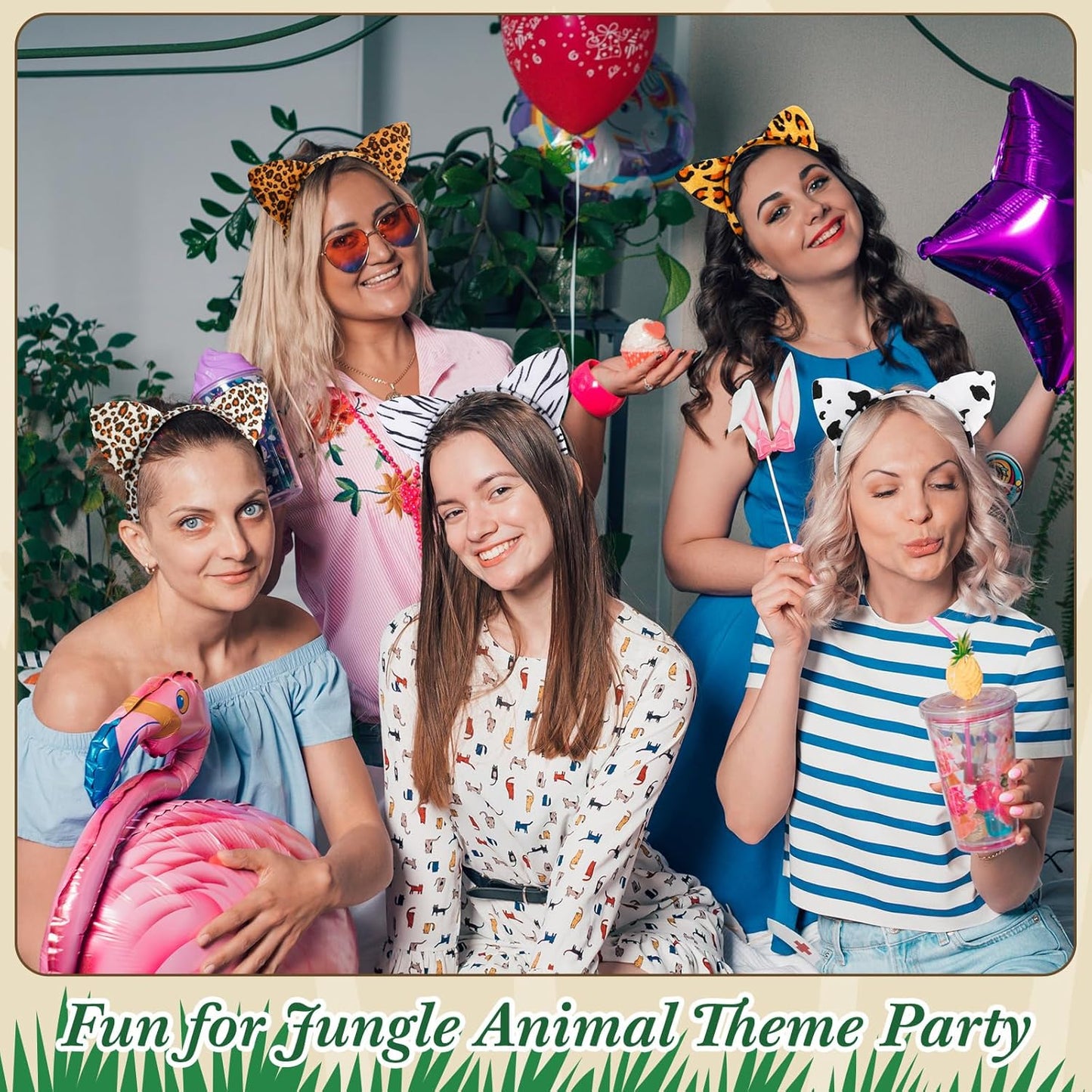 Kigeli 30 Pcs Jungle Animal Safari Ears Headbands for Hair Hoops Photo Booth Props One Birthday Halloween Favors