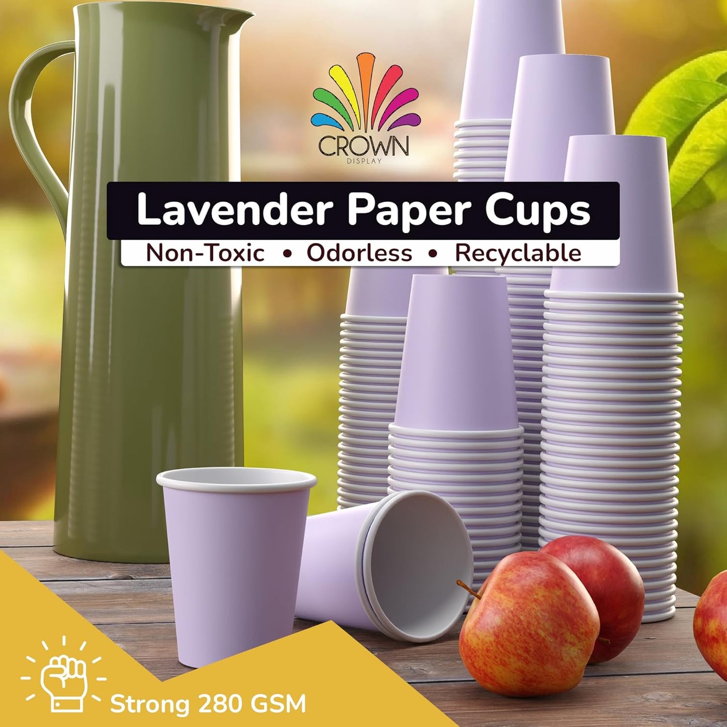 Party Solids Lavender Paper Cups 9 oz Durable Disposable Cups 1000 Paper Tumblers for Hot Drinks and Cold Drinks Thick 280 GSM Hot Cup for Tea & Coffee Cup To Go Fun Colors for Parties & Events