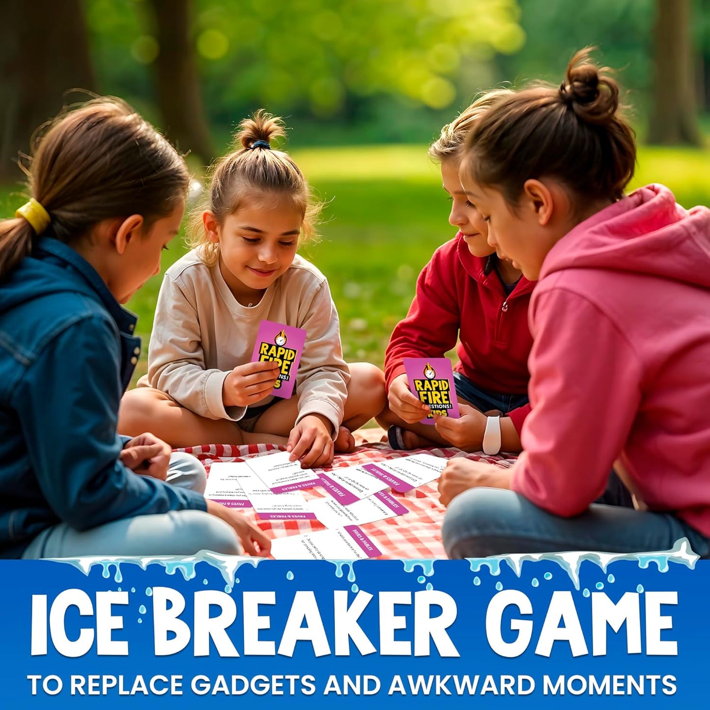 QUOKKA Kids Premium Rapid Fire Questions - Break The Ice Game for Kids & Families - Icebreaker Cards with 500+ Questions - Family Game Night - Ages 6+
