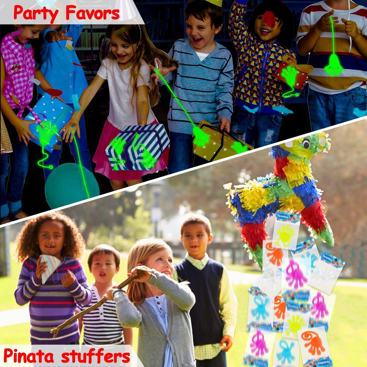 Thremhoo 40Pcs Glow in the Dark Sticky Hands Kids Party Favor Supplies Goodie Bag Stuffer Pinata Return Gift Stretchy Class Prize Carnival Sensory Goody Party Pinata Filler Treasure Box Bulk Toy