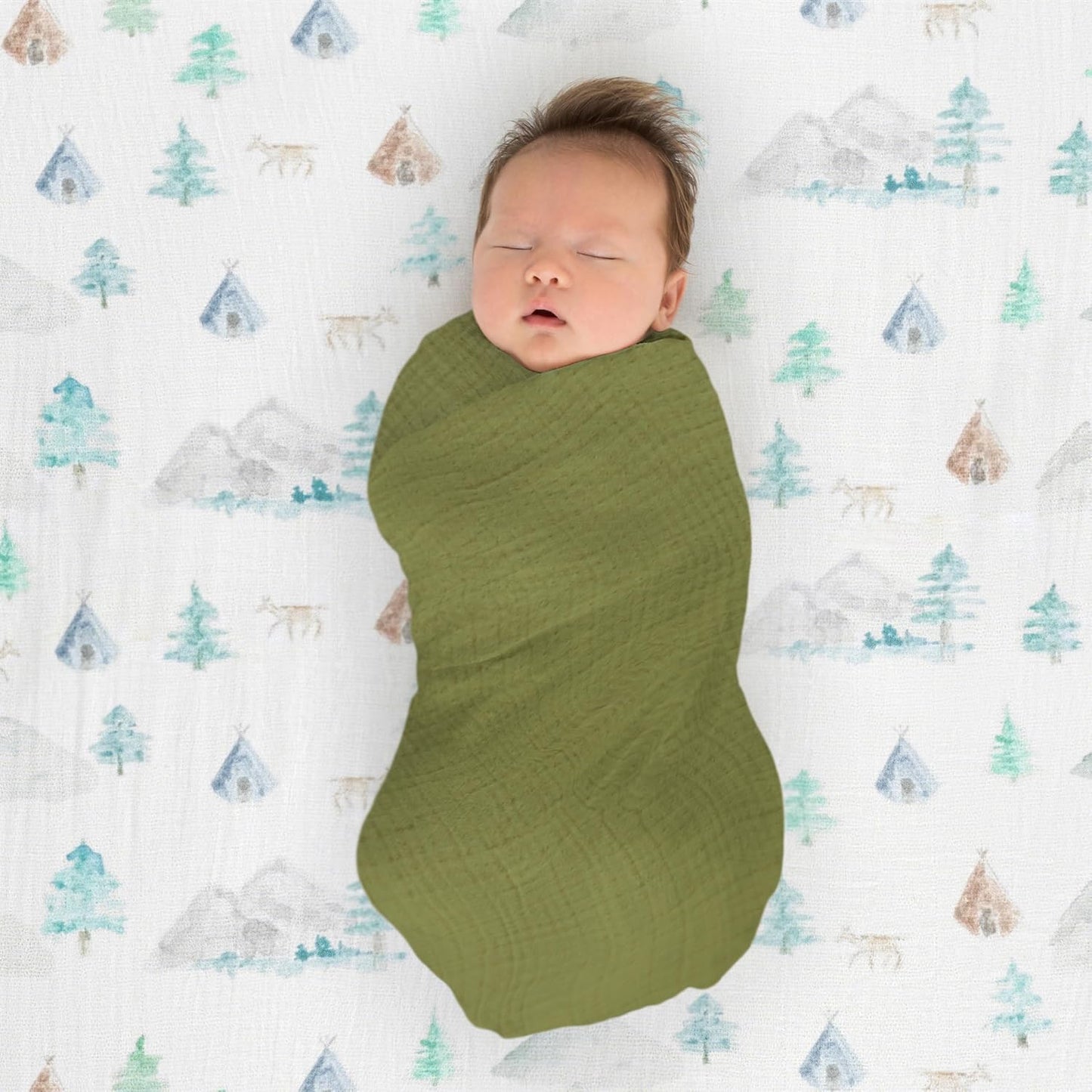 SwaddleDesigns Cotton Muslin Swaddle Blankets for Baby Boy & Baby Girl, Set of 4, Neutral Receiving Blankets for Newborn, Baby Registry & Gift, 46x46 inches, Oceana