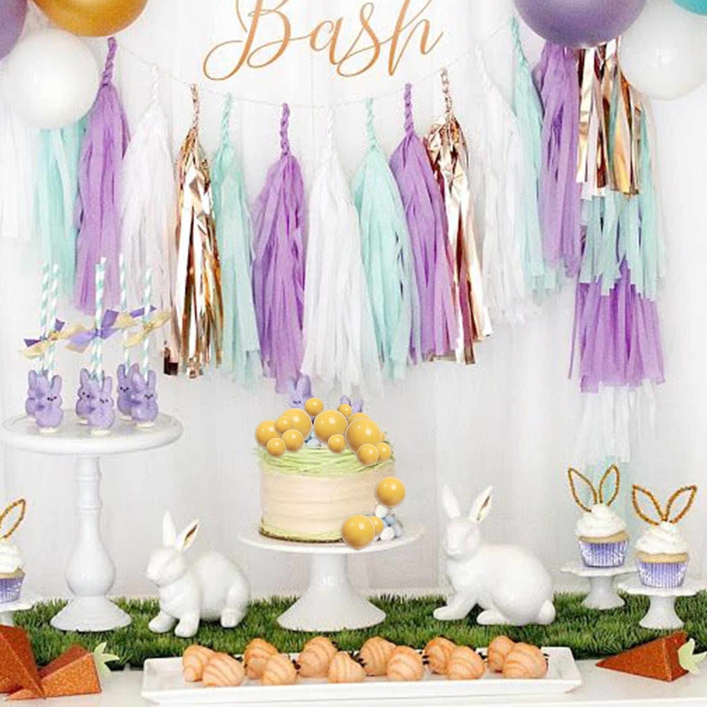 Rsstarxi 30 PCS Bubble Balls Cake Topper Foam Ball Cake Picks Mini Balloon Cupcake Insert DIY Decoration for Baby Shower Wedding Anniversary Kids Birthday Party Cake Decorations Yellow