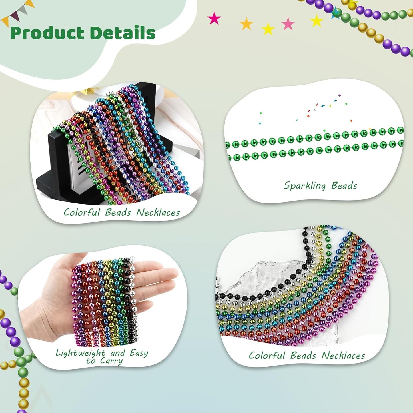 SHAOQINLIN 50 PCS St. Patricks Day Beads Necklace, 33" Green Mardi Gras Beads Christmas Necklaces Irish Saint Patricks Necklaces for St. Patrick's Day Mardi Gras Parade Throws Birthday Party Favors