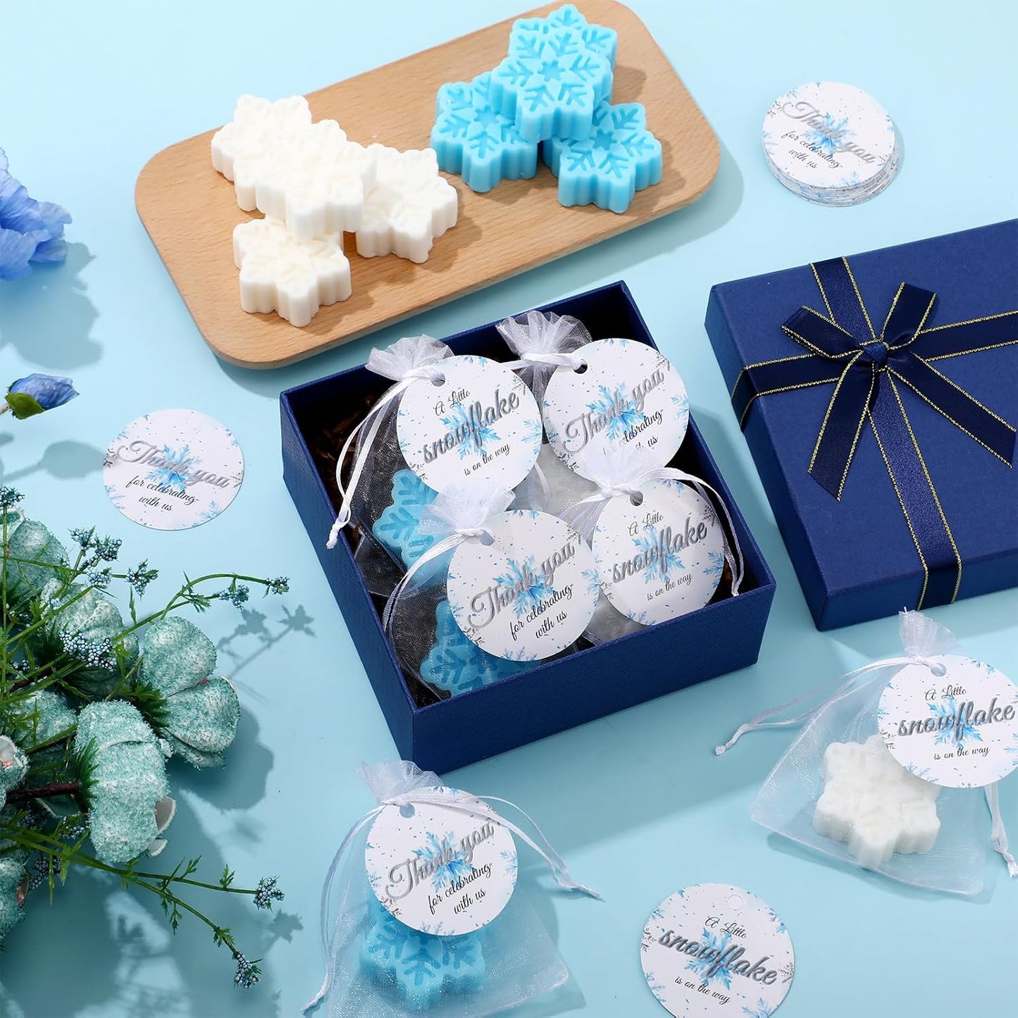 30 Sets Little Snowflake Baby Shower Soap Favors for Guests Christmas Snowflake Soaps Handmade Scented Winter Baby Shower Favor with Thank You Cards Organza Bags for Gender Reveal Return Gifts