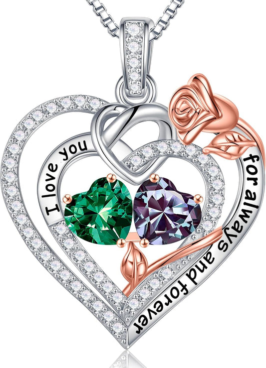 Iefil Christmas Gifts for Wife Women - 925 Sterling Silver Double Birthstone Necklace, Anniversary Birthday Gifts for Women, Jewelry Gift for Wife Girlfriend Mom Her