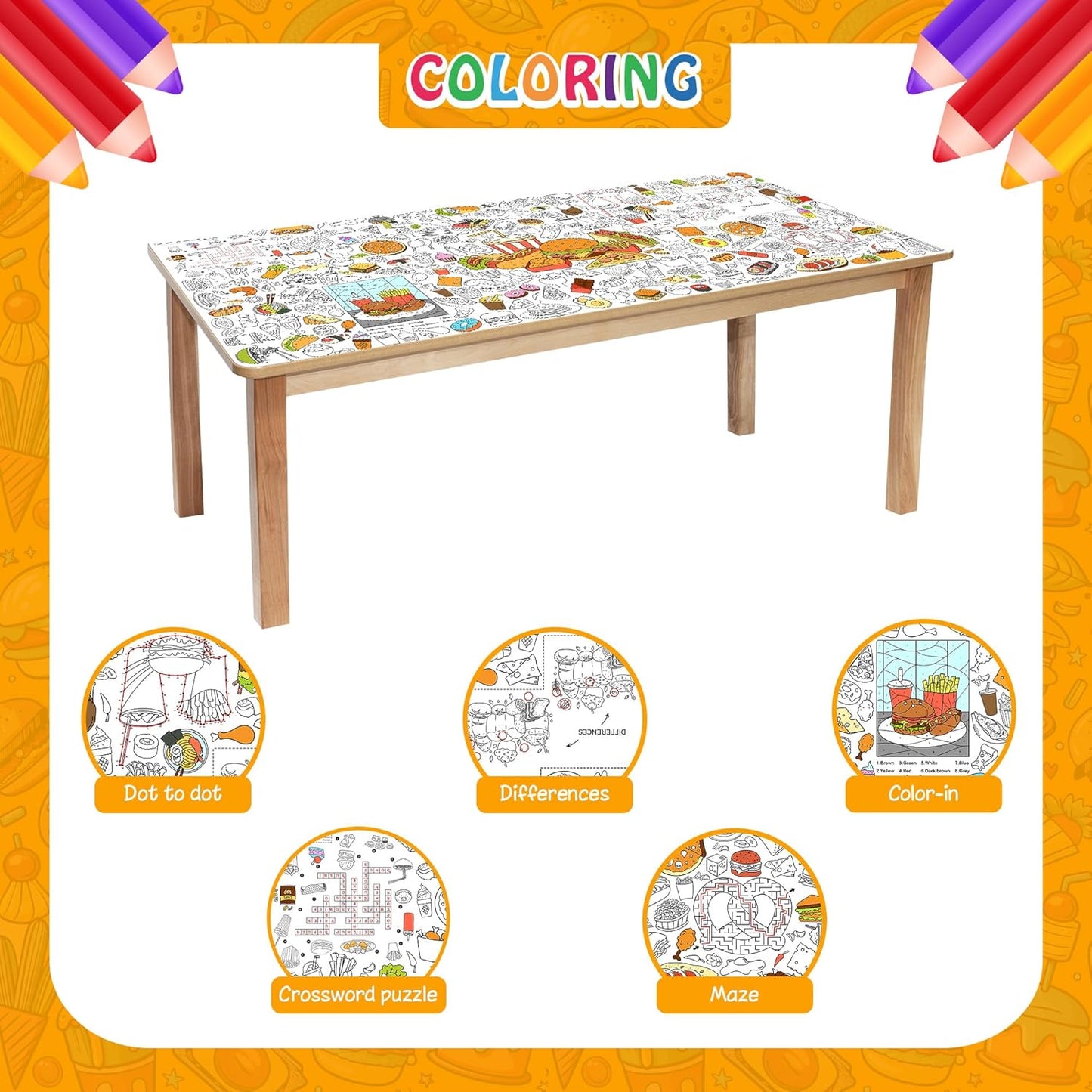 Groovy Coloring Tablecloth for Kids, Colorful 30x72 Inch Poster with Peace Signs, Daisy, Retro Designs, Perfect for Groovy Party Games for Girls, 70s Decorations, Celebration Supplies