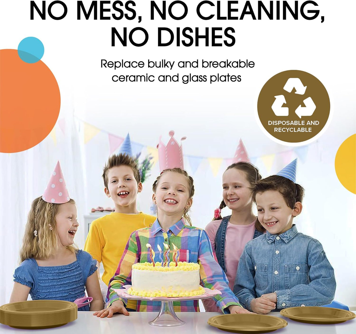 Exquisite Party Solids Gold Plastic Plates For Party 9" Gold Disposable Plates Heavy Duty 100 Pcs Plastic Dinnerware Sets Heavy Duty 350 GSM Disposable Dinnerware Set